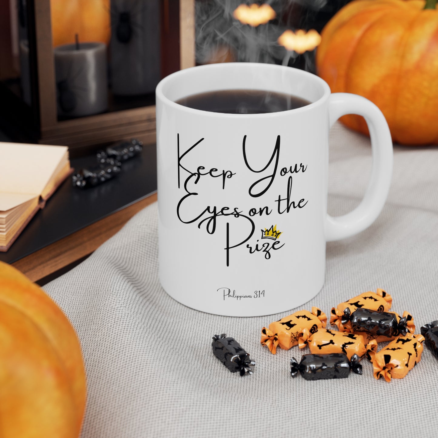 Christian Bible Gift Mug, Philippians 3:14, Keep Your Eyes on the Prize