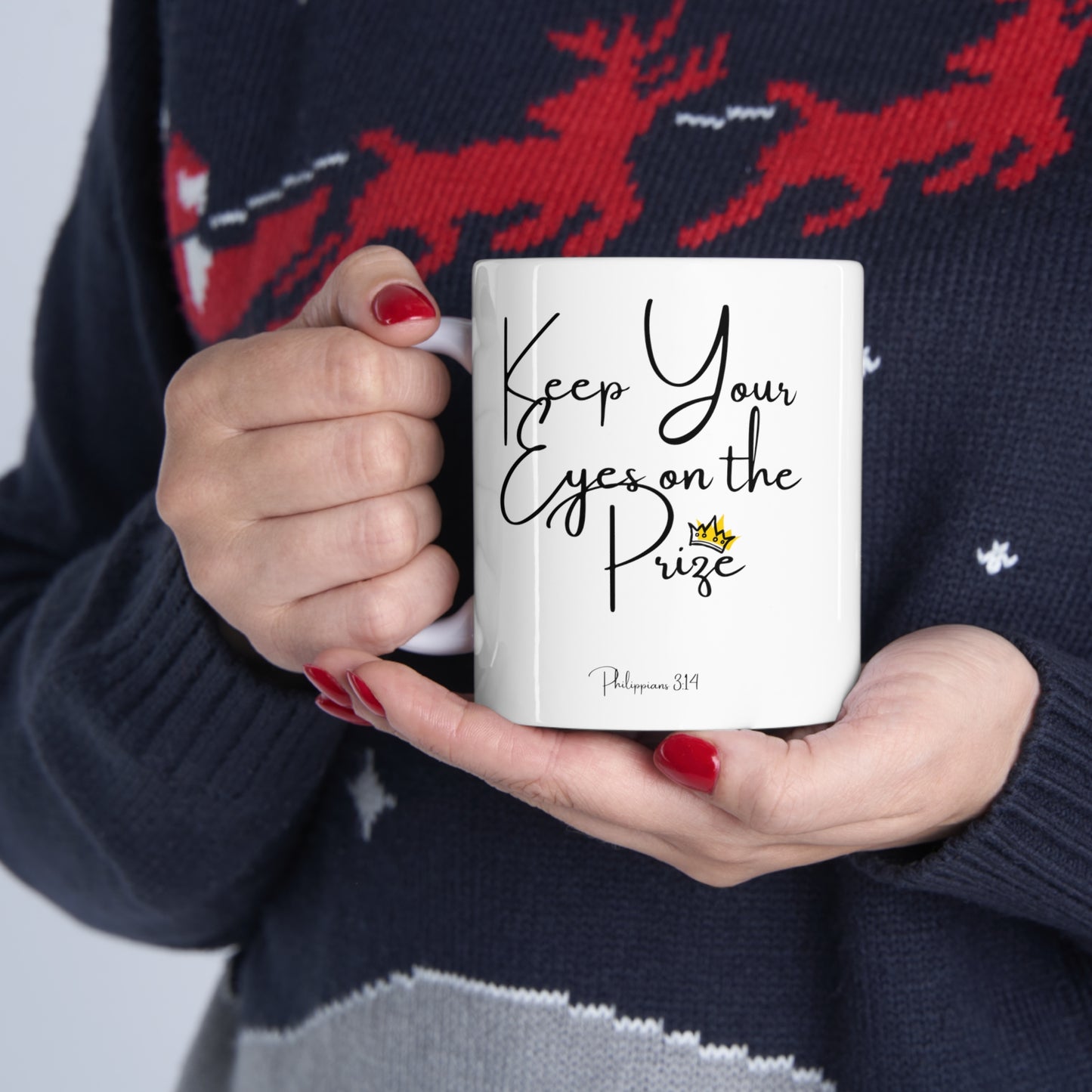 Christian Bible Gift Mug, Philippians 3:14, Keep Your Eyes on the Prize
