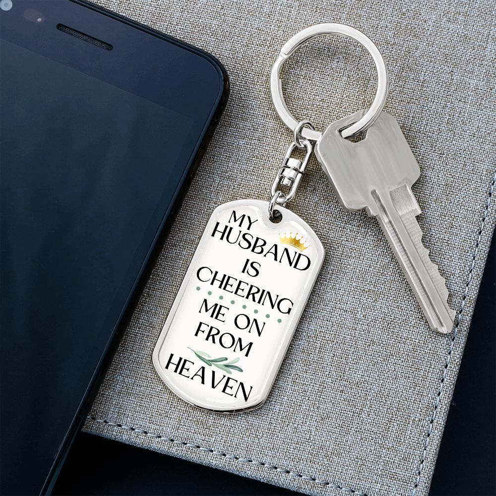 Husband Memorial Engravable Keychain, Cheering Me On From Heaven