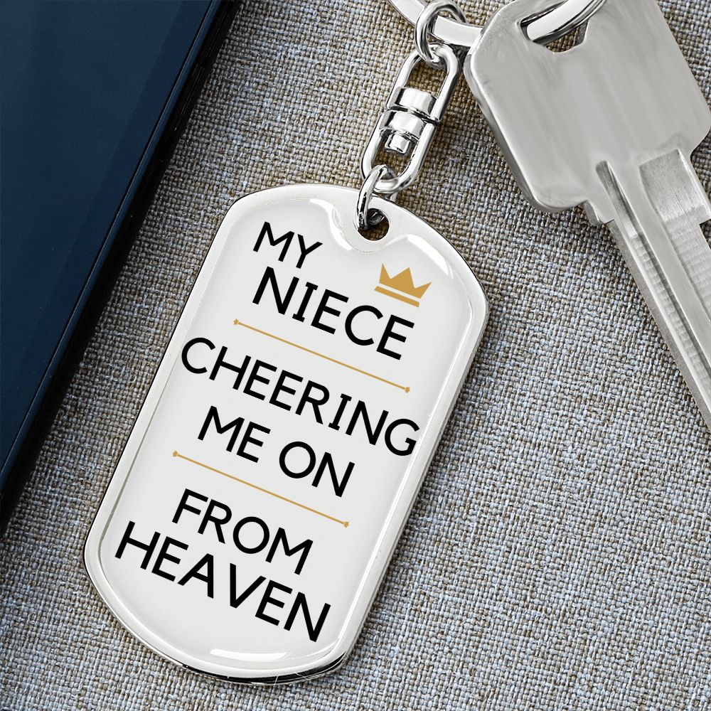 Niece Memorial Engravable Keychain, Cheering Me On From Heaven