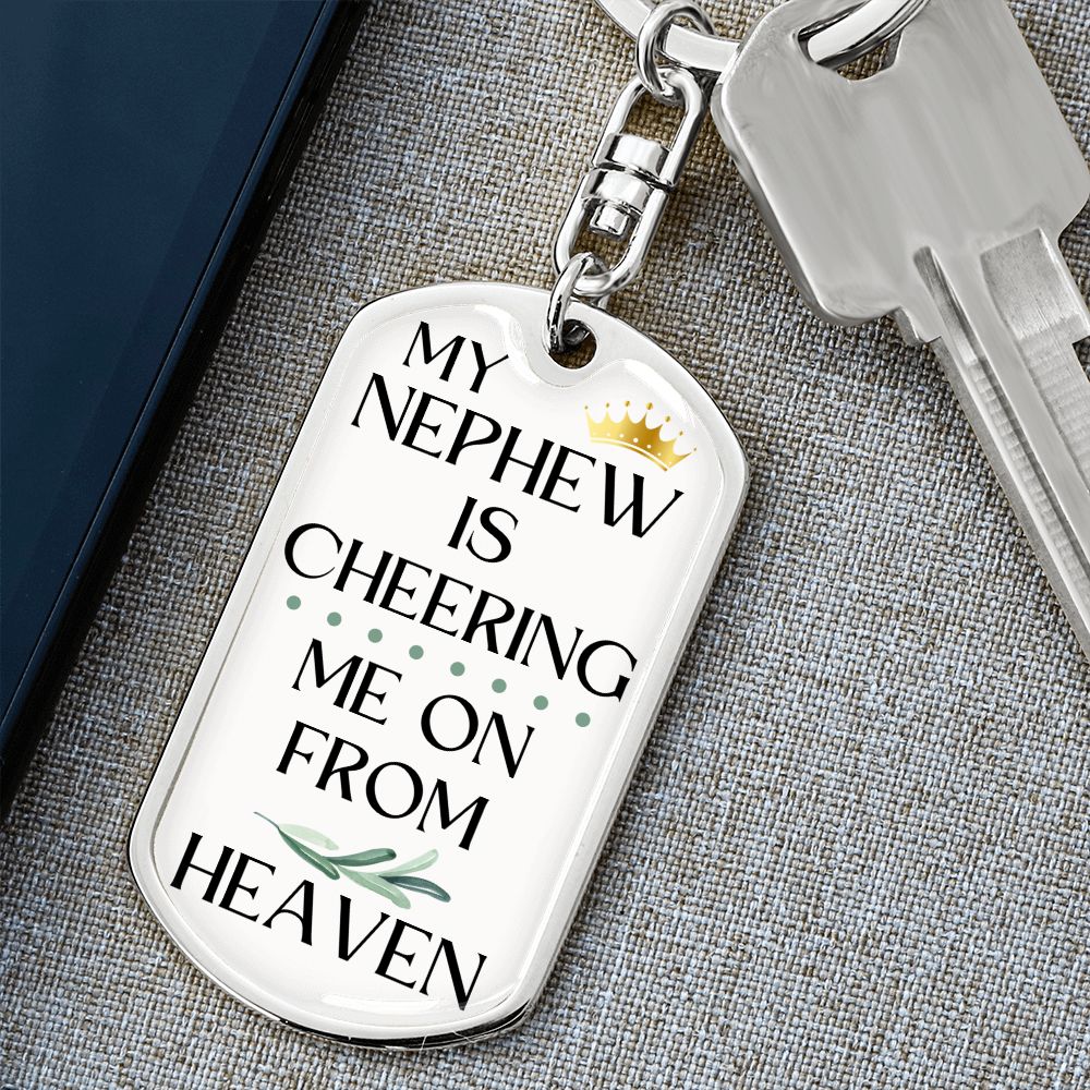 Nephew Memorial Engravable Keychain, Cheering Me On From Heaven