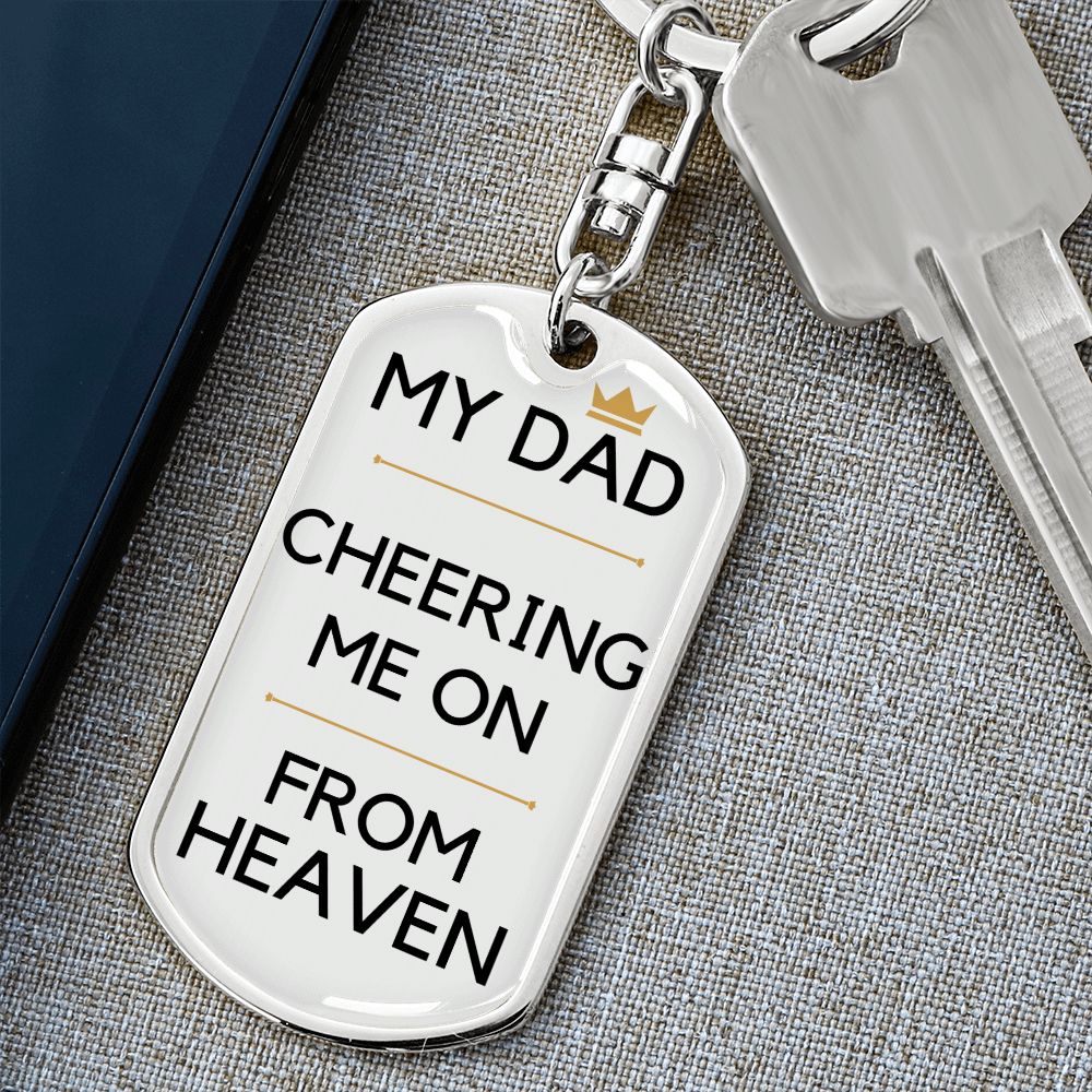 Dad Memorial Engravable Keychain, Cheering Me On From Heaven