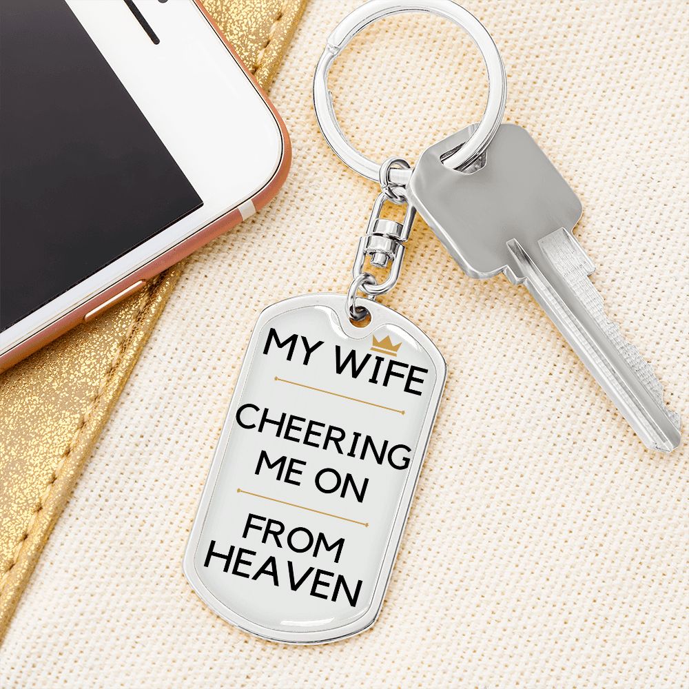 Wife Memorial Engravable Keychain, Cheering Me On From Heaven