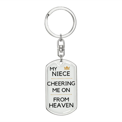 Niece Memorial Engravable Keychain, Cheering Me On From Heaven
