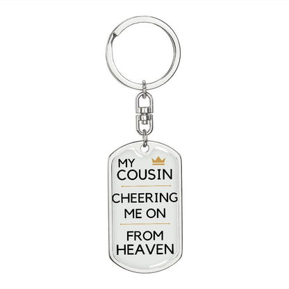 Cousin Memorial Engravable Keychain, Cheering Me On From Heaven