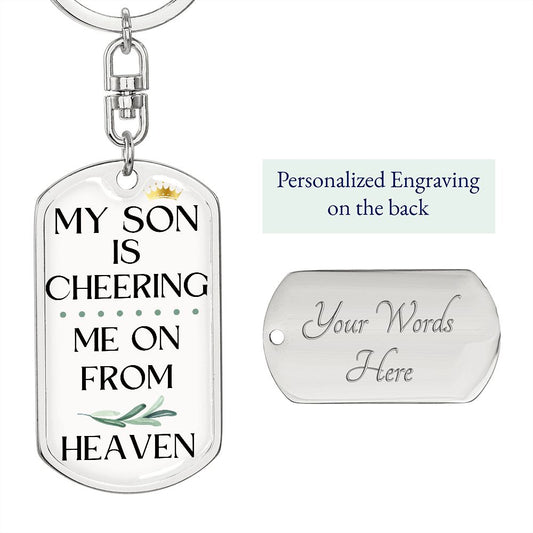 Son Memorial Engravable Keychain, Cheering Me On From Heaven