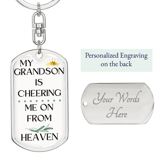 Grandson Memorial Engravable Keychain, Cheering Me On From Heaven