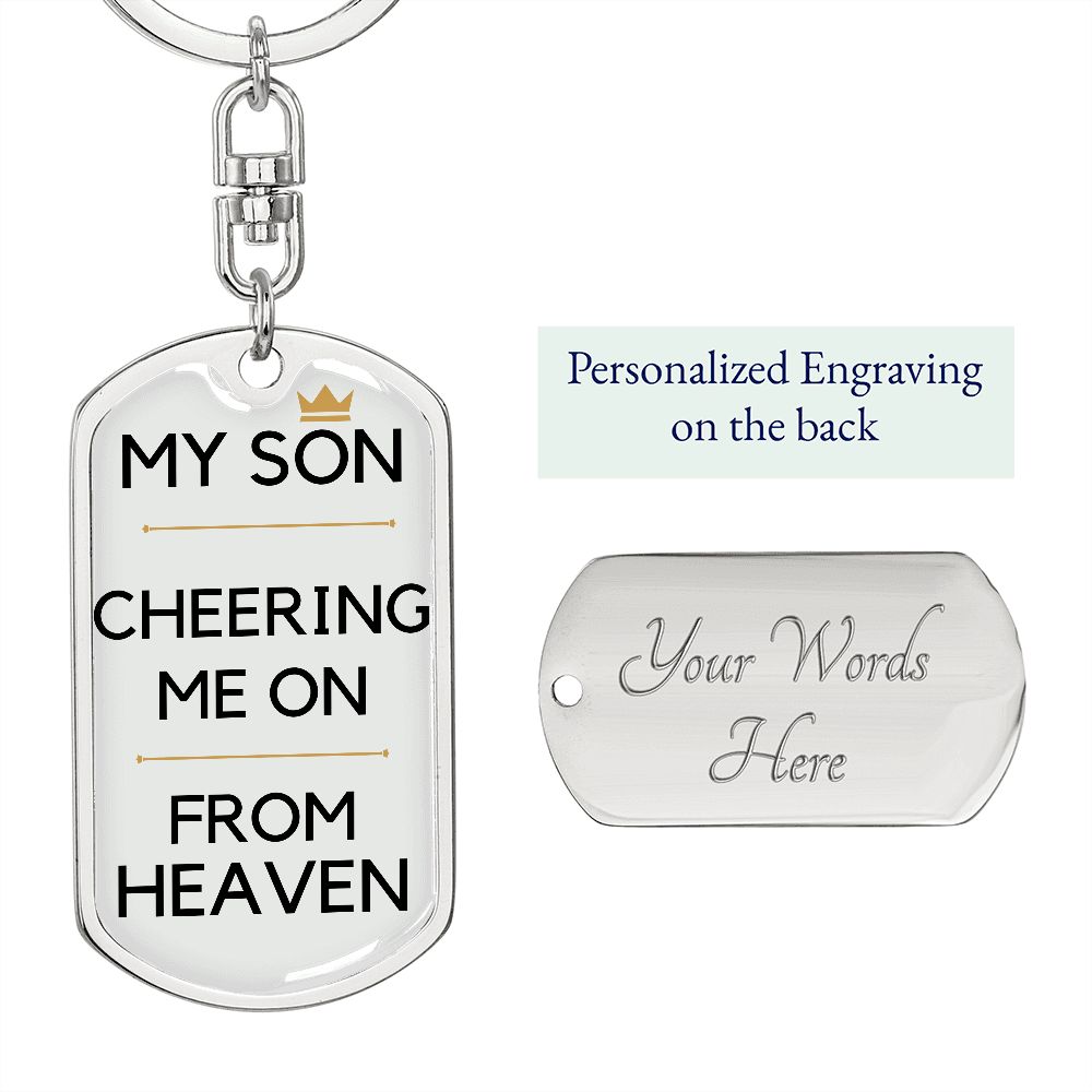 Son Memorial Engravable Keychain, Cheering Me On From Heaven