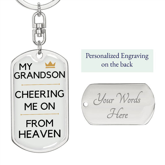 Grandson Memorial Engravable Keychain, Cheering Me On From Heaven