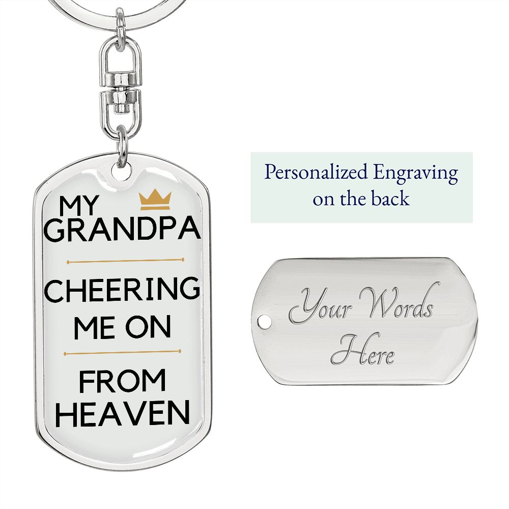 Grandpa Memorial Engravable Keychain, Cheering Me On From Heaven