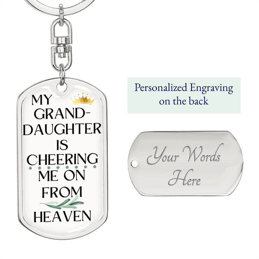 Granddaughter Memorial Engravable Keychain, Cheering Me On From Heaven