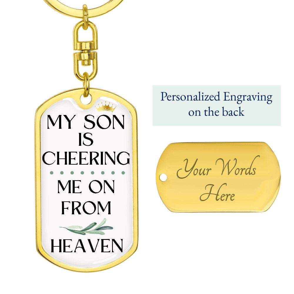 Son Memorial Engravable Keychain, Cheering Me On From Heaven