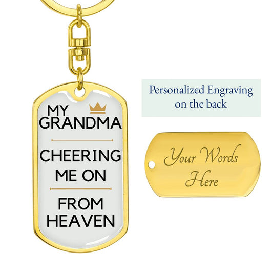Grandma Memorial Engravable Keychain, Cheering Me On From Heaven