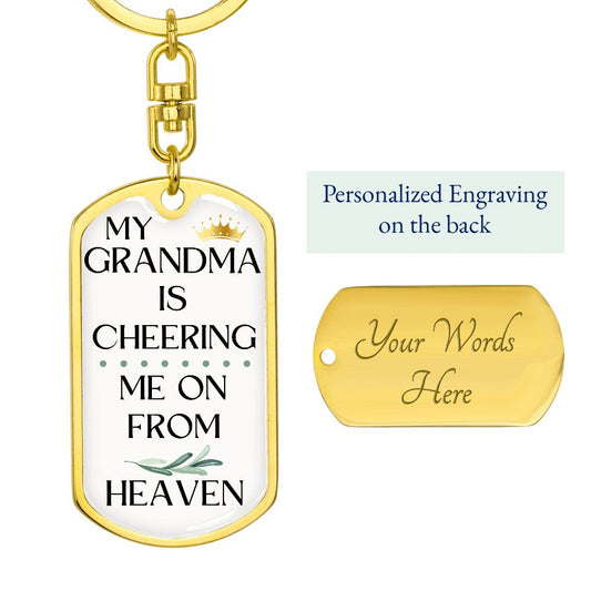 Grandma Memorial Engravable Keychain, Cheering Me On From Heaven