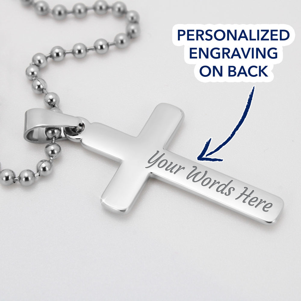 Wife Memorial Engravable Cross Necklace with Ball Chain