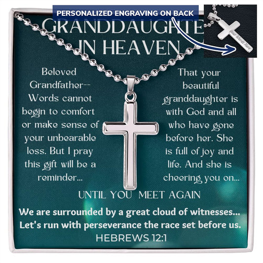 Granddaughter Memorial Engravable Cross Necklace with Ball Chain