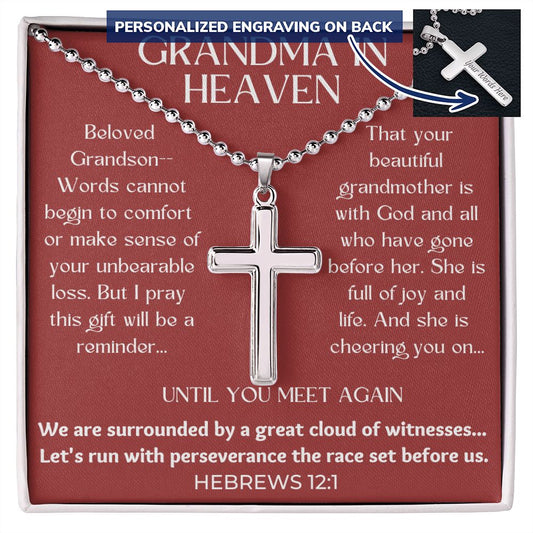 Grandma Memorial Engravable Cross Necklace with Ball Chain