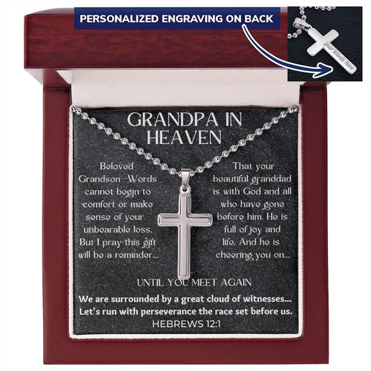 Grandpa Memorial Engravable Cross Necklace with Ball Chain