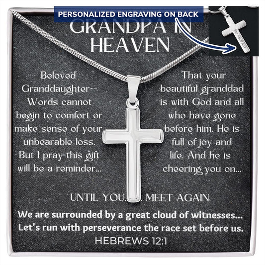 Grandpa Memorial Engravable Cross Necklace with Snake Chain