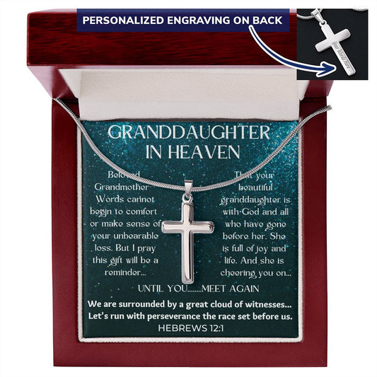 Granddaughter Memorial Engravable Cross Necklace with Snake Chain