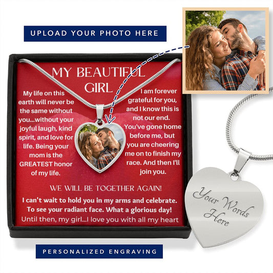 Daughter Memorial Engravable Photo Heart Necklace, UPLOAD PHOTO