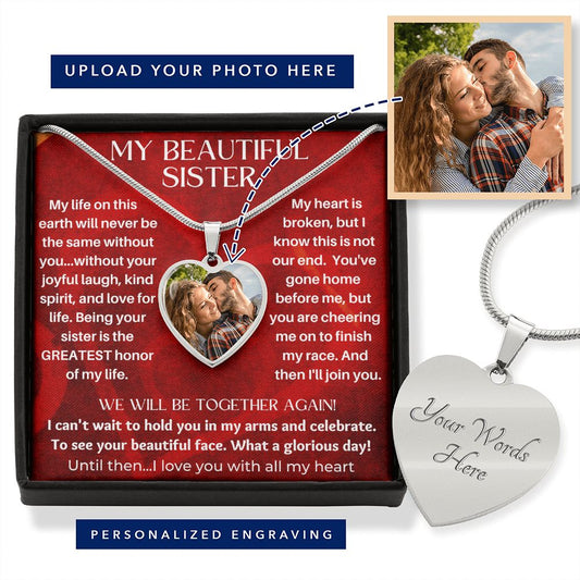 Sister Memorial Engravable Photo Heart Necklace, UPLOAD PHOTO