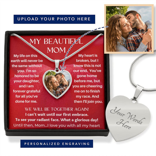 Mom Memorial Engravable Photo Heart Necklace, UPLOAD PHOTO