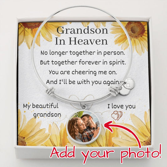 Grandson in Heaven Engravable Photo Bracelet, UPLOAD YOUR PHOTO